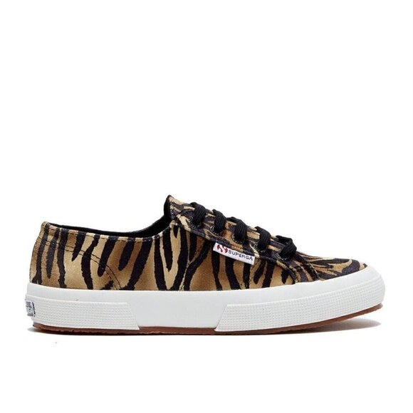 NEW SUPERGA 2750 Cognac Zebra Velvet Animal Print Sneakers Women's Size 8 - Picture 3 of 4